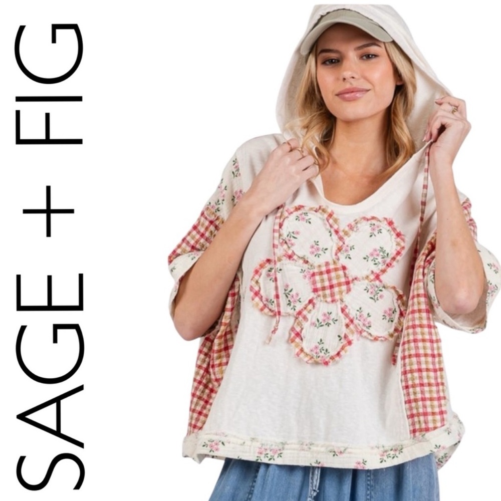 NWT Sage + Fig Floral Patchwork Hoodie